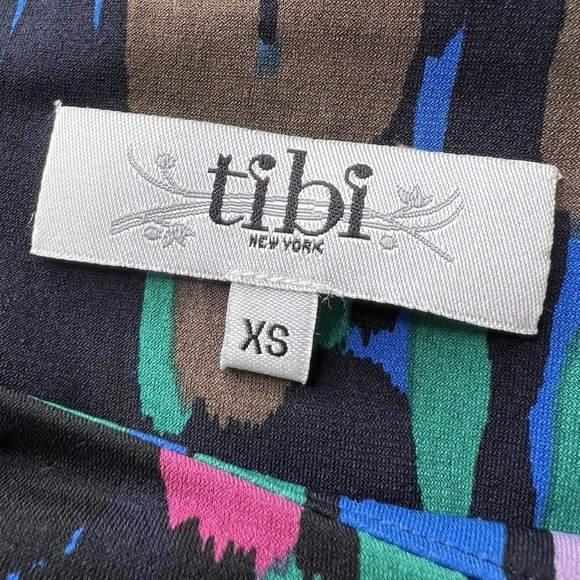 Tibi Black Abstract Colorful Strokes 3/4 Sleeve Stretchy Sheath Mini Dress XS - Picture 9 of 12